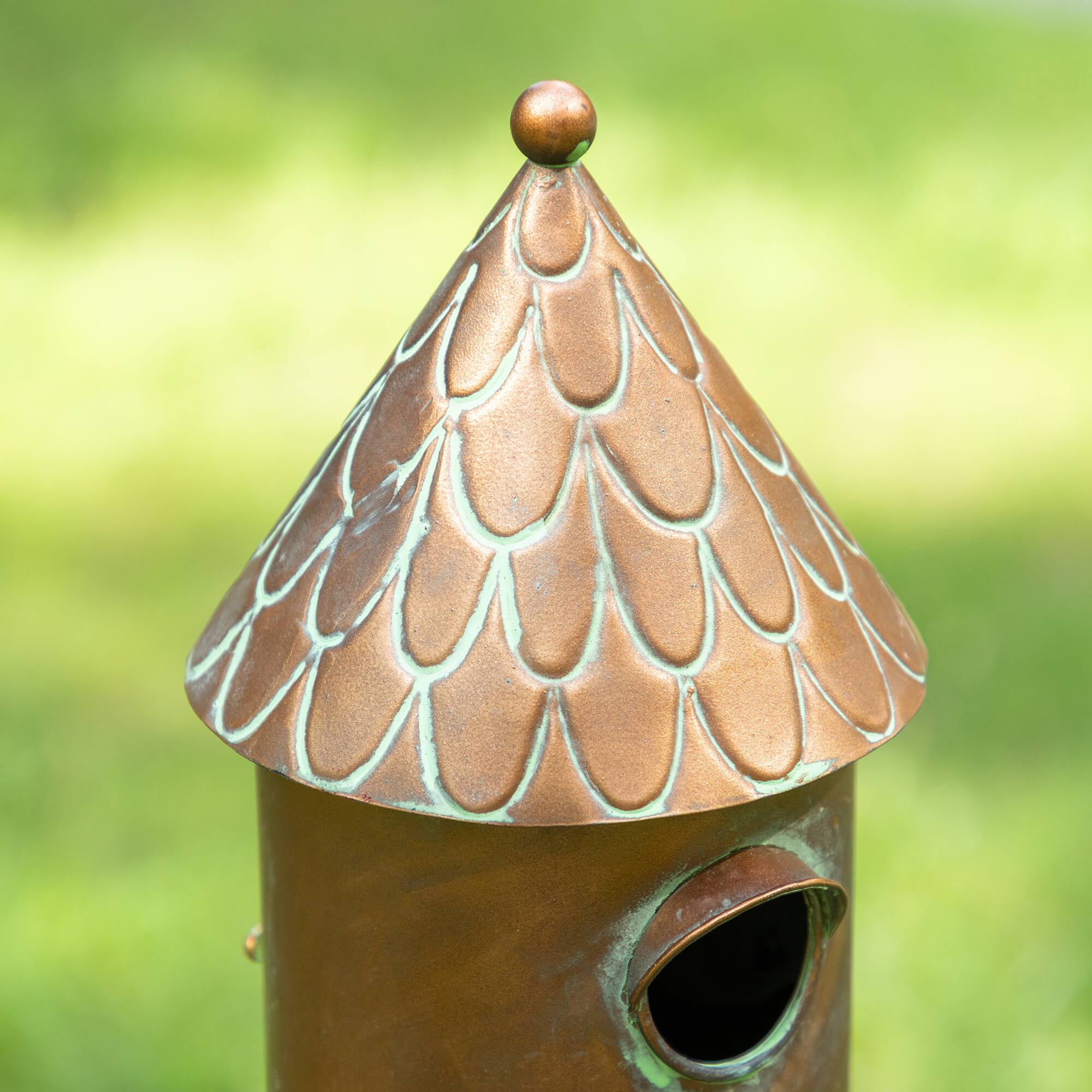 Glitzhome® 53" Farmhouse Faux Copper 2-Tiered Metal Garden Birdhouse with Stake